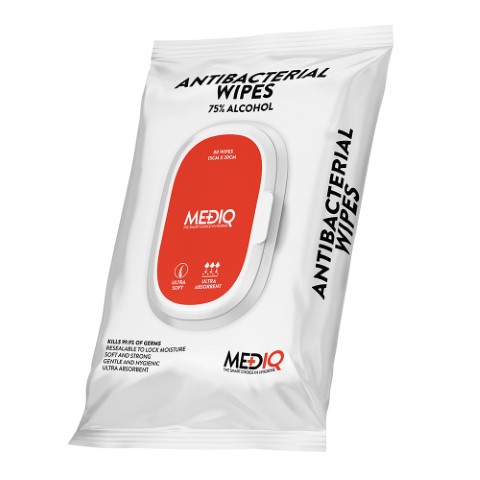 MEDIQ ANTI BACTERIAL WIPES 75% ALCOHOL PK/80